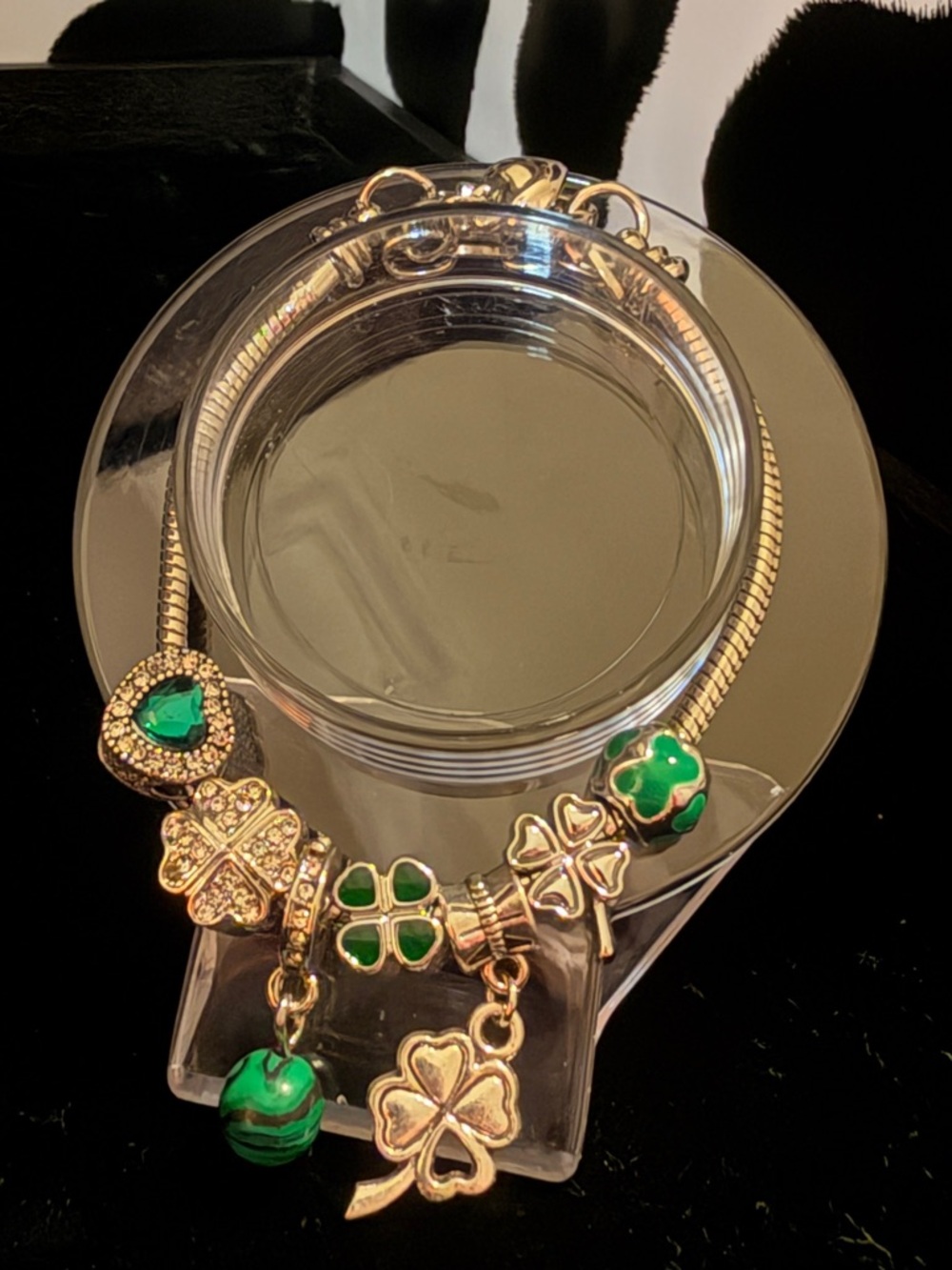 Gold-Tone Green Clover Charm Bracelet - Women Jewelry